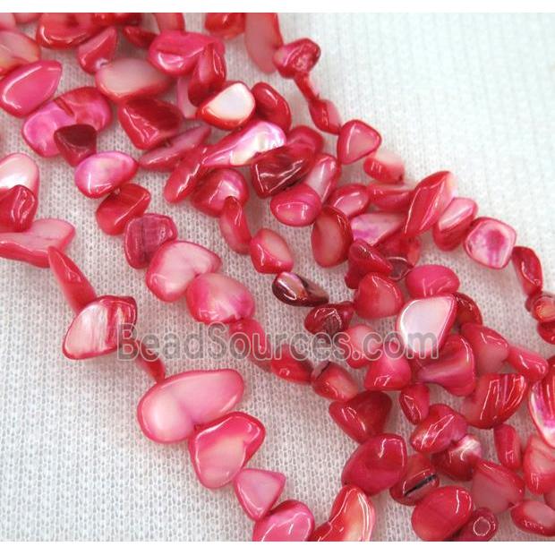 freshwater shell chip beads, freeform, red