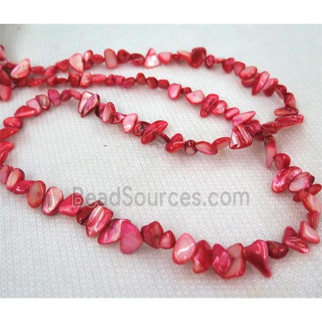 freshwater shell chip beads, freeform, red