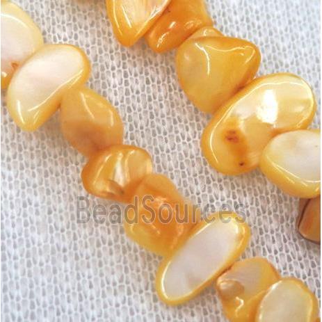 freshwater shell chip beads, freeform, yellow