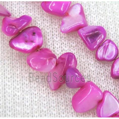 freshwater shell chip beads, freeform, hot-pink