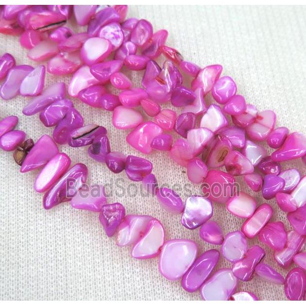 freshwater shell chip beads, freeform, hot-pink