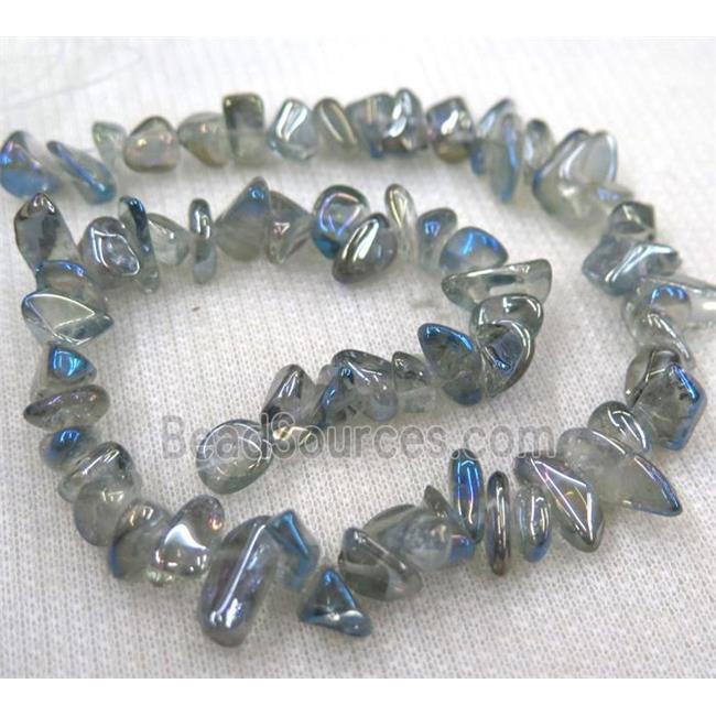 clear quartz bead, freeform chip, blue electroplated