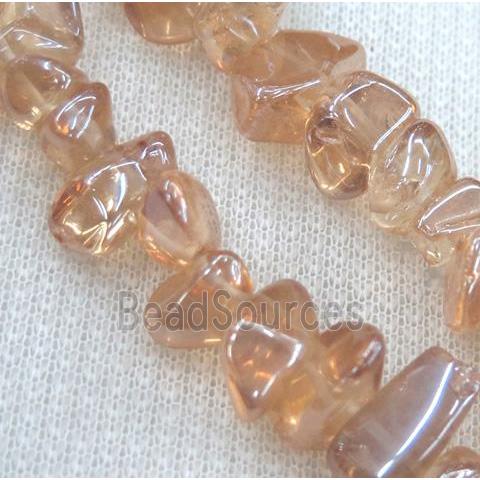 clear quartz chip bead, freeform, pink electroplated