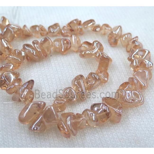 clear quartz chip bead, freeform, pink electroplated