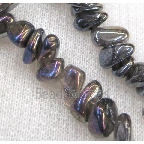 clear quartz chip bead, freeform, rainbow electroplated