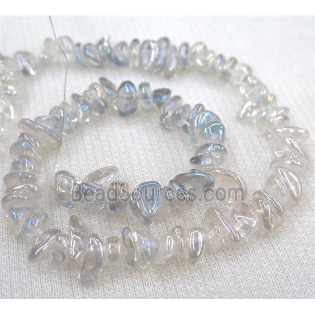 clear quartz chip bead, freeform, lt.blue electroplated