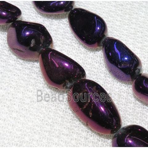 clear quartz bead chips, freeform, purple electroplated