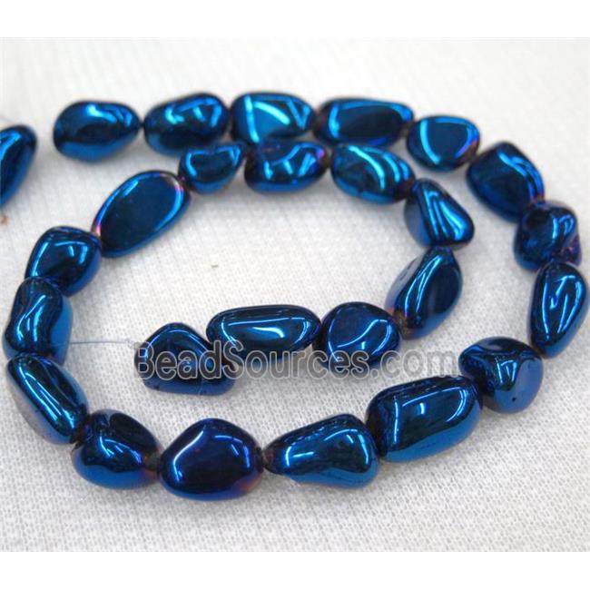 clear quartz bead chips, freeform, blue electroplated