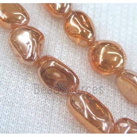 clear quartz bead chips, freeform, pink electroplated