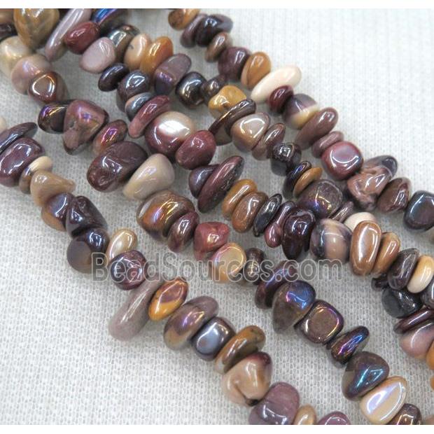 mookaite chips bead, freeform, electroplated