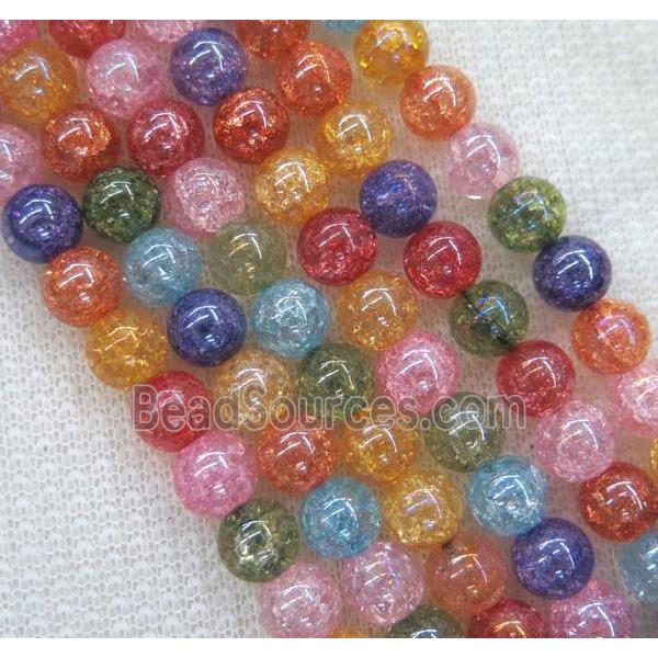 crackle clear quartz beads synthetic with crystal, round, mixed, AB-color