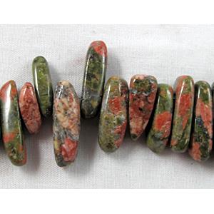 Unakite beads, freeform Chip, Top-Drilled