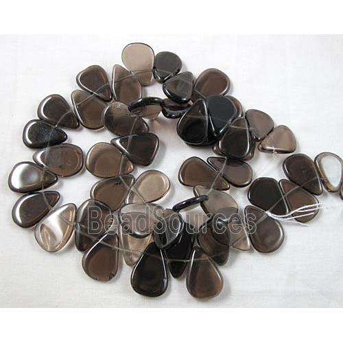 Smoky Quartz beads, Flat drop, Top-Drilled