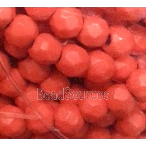 orange synthetic Turquoise beads, faceted round