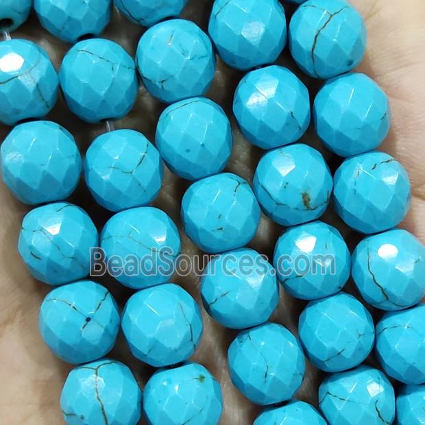 blue synthetic Turquoise beads, faceted round