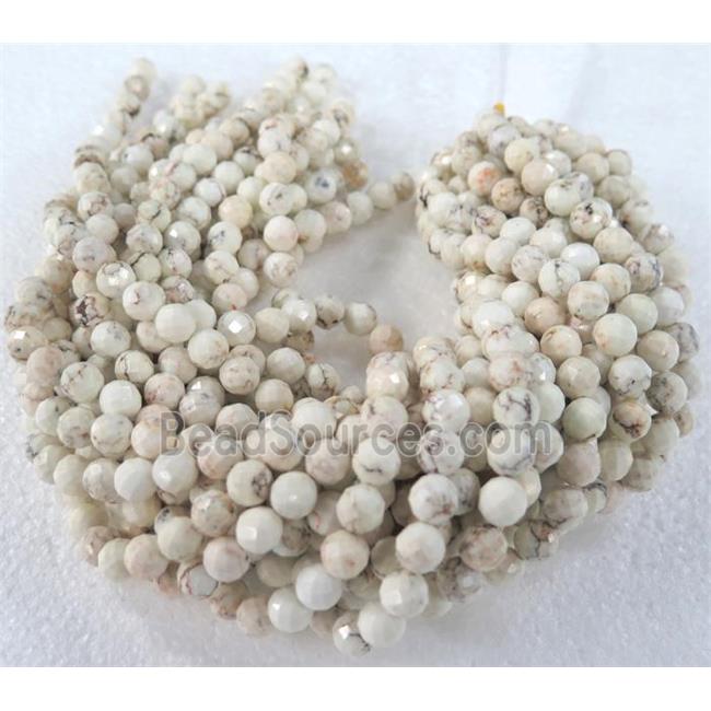 white turquoise beads, faceted round, treated