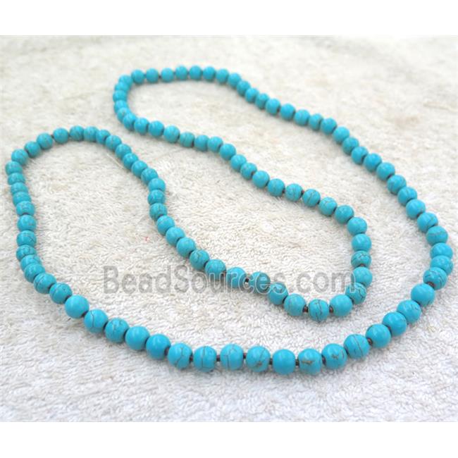 round turquoise beaded knot rosary chain for necklace, synthetic, blue