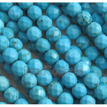 blue treated turquoise beads, faceted round