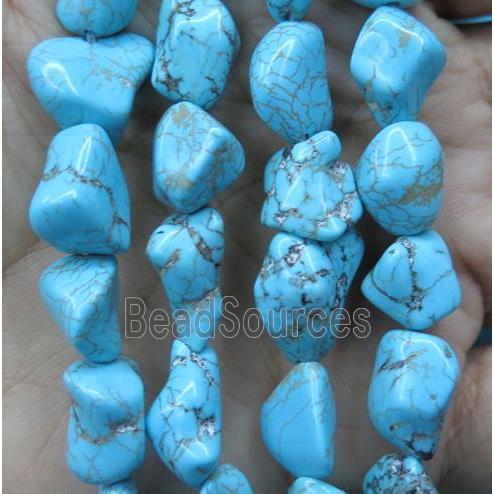 blue turquoise chip bead, freeform, dye