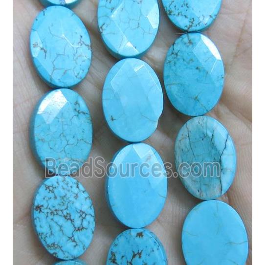 blue turquoise bead, faceted oval