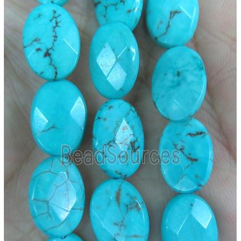 blue turquoise bead, faceted oval