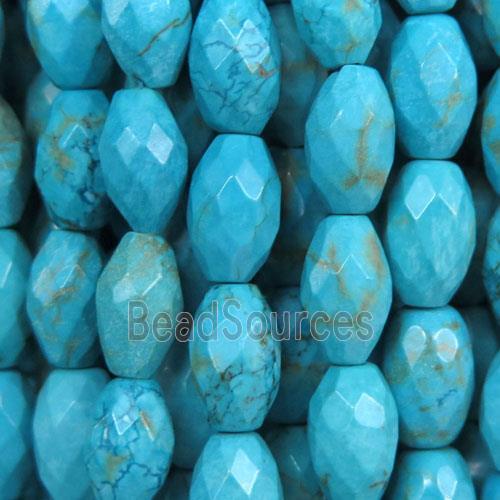 blue turquoise bead, faceted rice