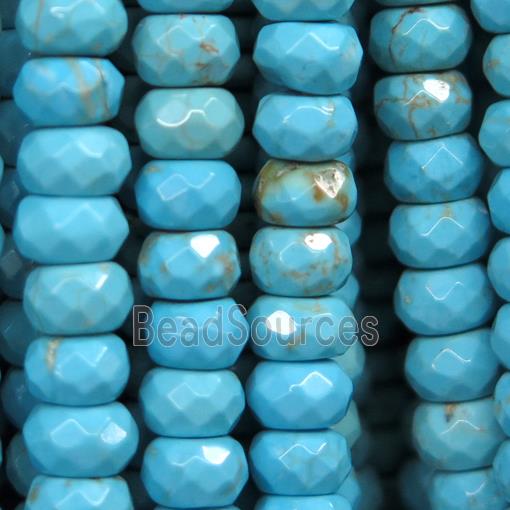 faceted rondelle Turquoise beads, blue treated