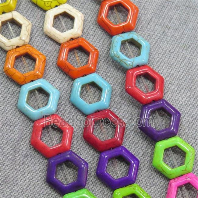 synthetic Turquoise hexagon beads, mix color