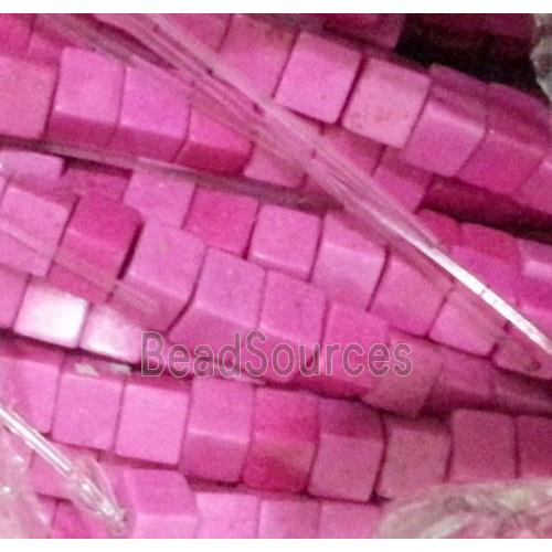 hotpink turquoise beads, cube, stabilized