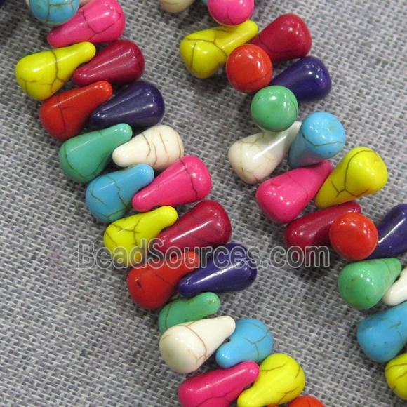 synthetic Turquoise teardrop beads, top-drilled, mix color