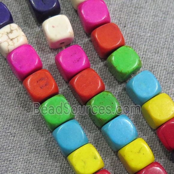 synthetic Turquoise cube beads, mix color