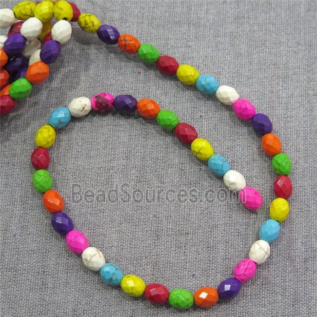 synthetic Turquoise beads, faceted oval, mix color