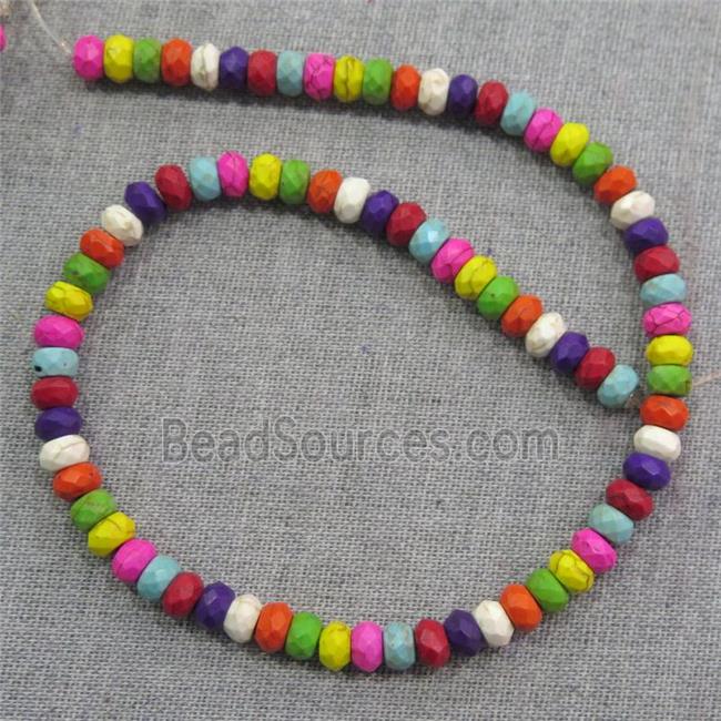 synthetic Turquoise beads, faceted rondelle, mix color