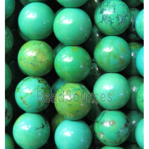 green Turquoise bead, round, stabilized