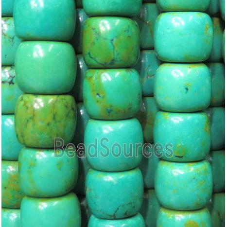 Turquoise bead, barrel, green, stabilized