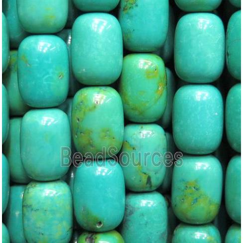 Turquoise bead, barrel, blue, stabilized