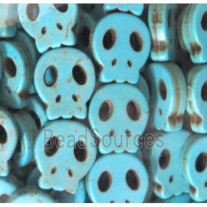 Turquoise beads, skull, synthetic, blue