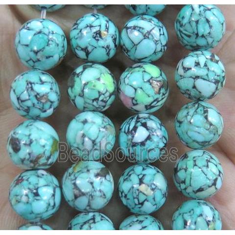 mosaic turquoise beads, round, synthetic, green