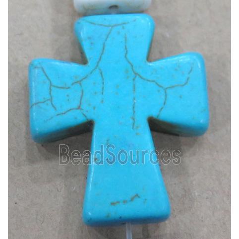 blue turquoise bead, cross, synthetic