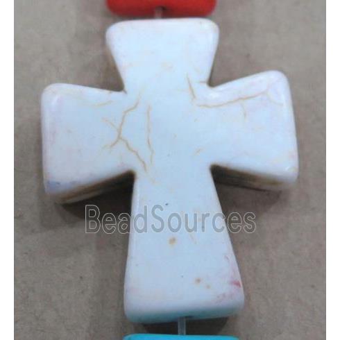 white turquoise beads, cross, synthetic