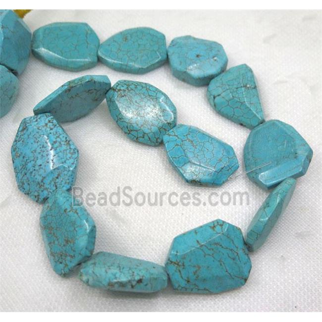 blue turquoise beads, faceted freeform