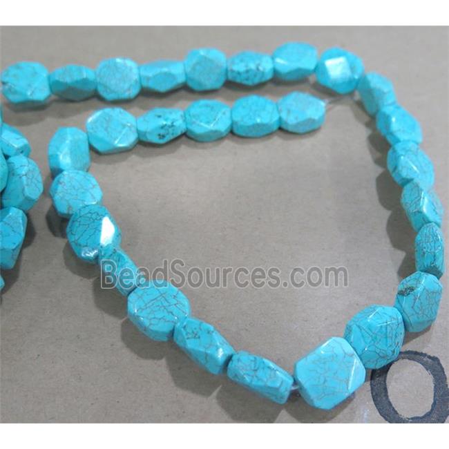 blue turquoise beads, faceted rectangle