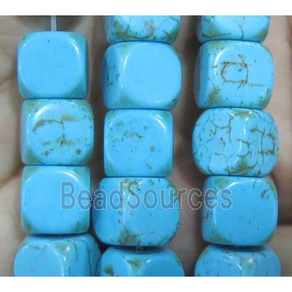 blue synthetic Turquoise cube beads