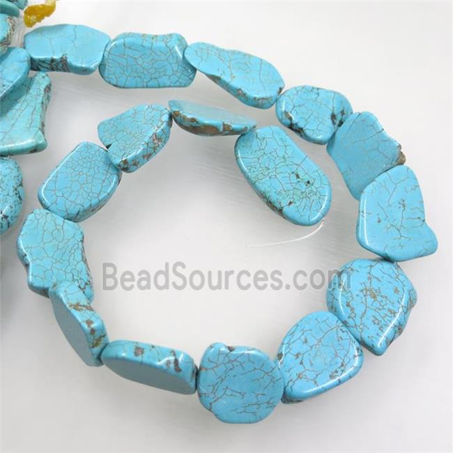 natural turquoise slice beads, freeform, blue treated