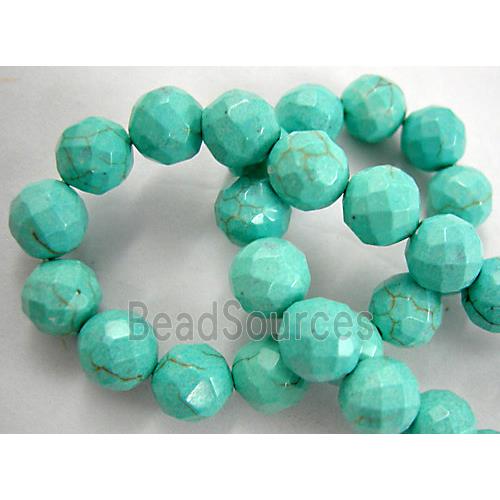 Chalky Turquoise beads, Stabilized, Faceted Round