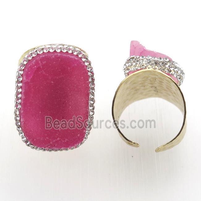 hotpink Agate Druzy Rings paved rhinestone, copper, gold plated