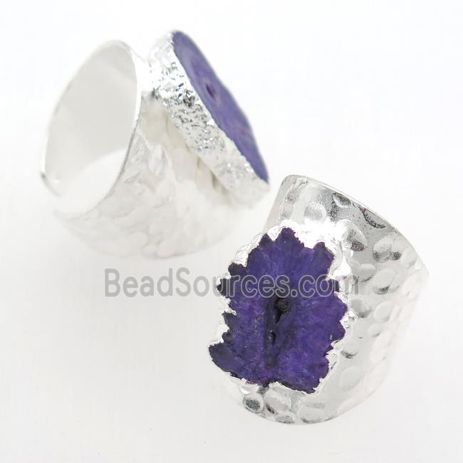 purple Solar Quartz Druzy Rings, silver plated