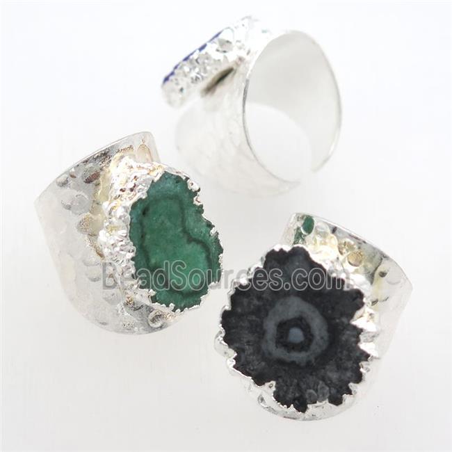 mixed color Solar Quartz Druzy Rings, silver plated