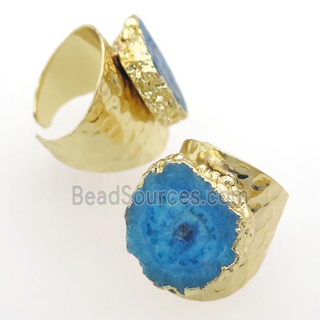 blue Solar Quartz Druzy Rings, gold plated