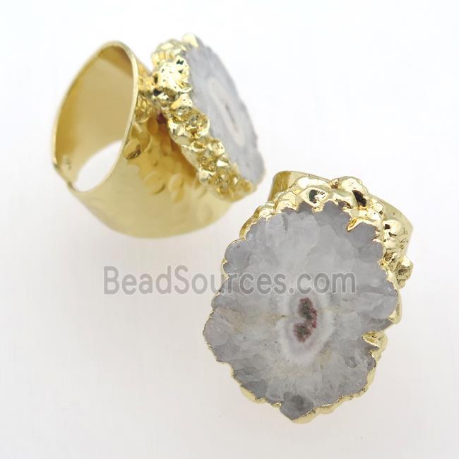 white Solar Quartz Druzy Rings, gold plated